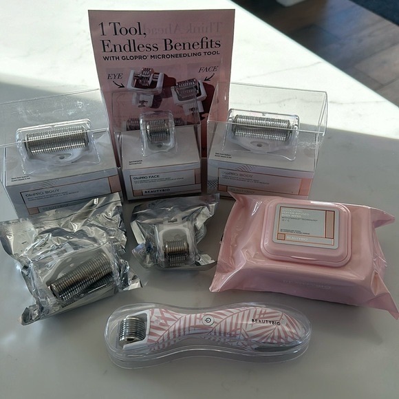 Beauty Bio GloPRO Microneedling Tool 3 Body & 2 face head & body wipes